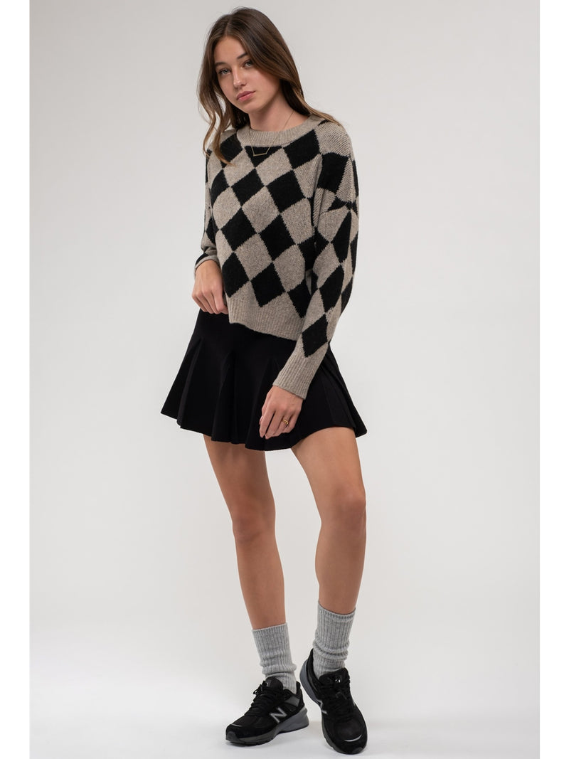 Blu Pepper Violeta Harlequin Knit Sweater In Black