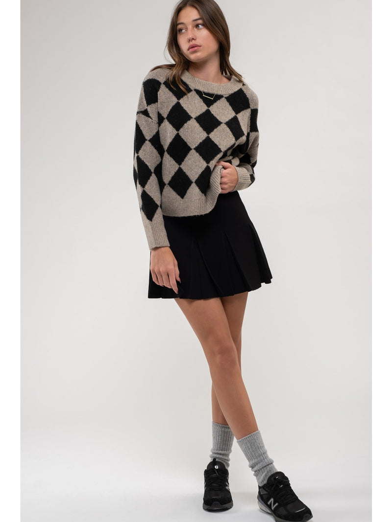 Blu Pepper Violeta Harlequin Knit Sweater In Black