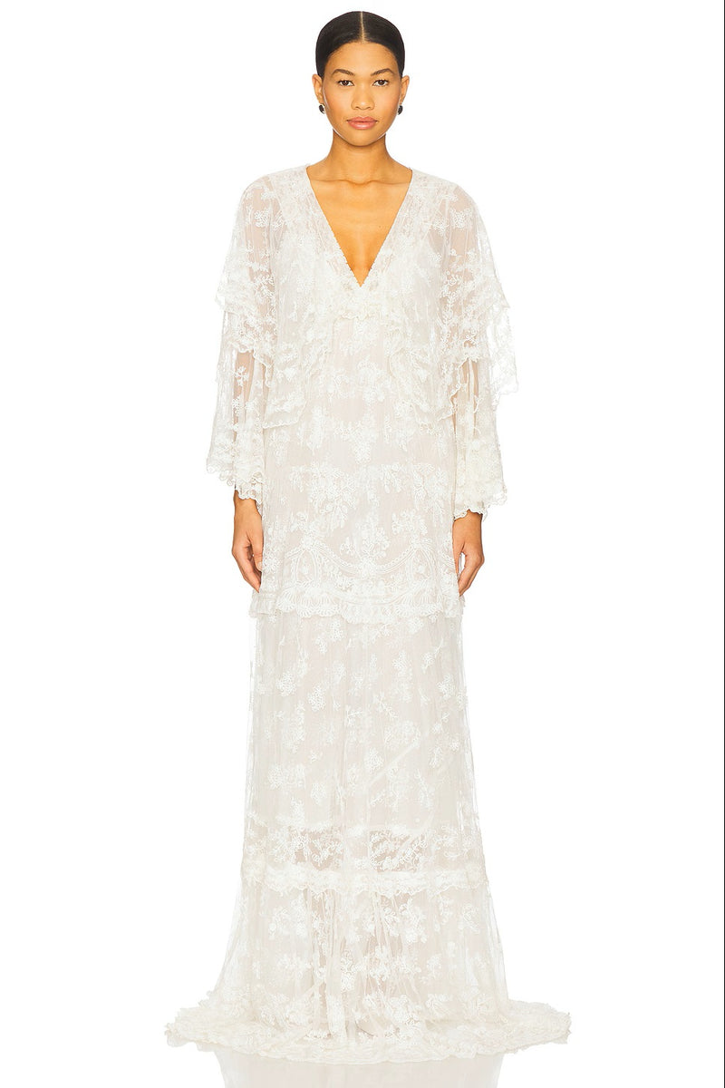 LoveShackFancy Roylan Maxi Dress in White