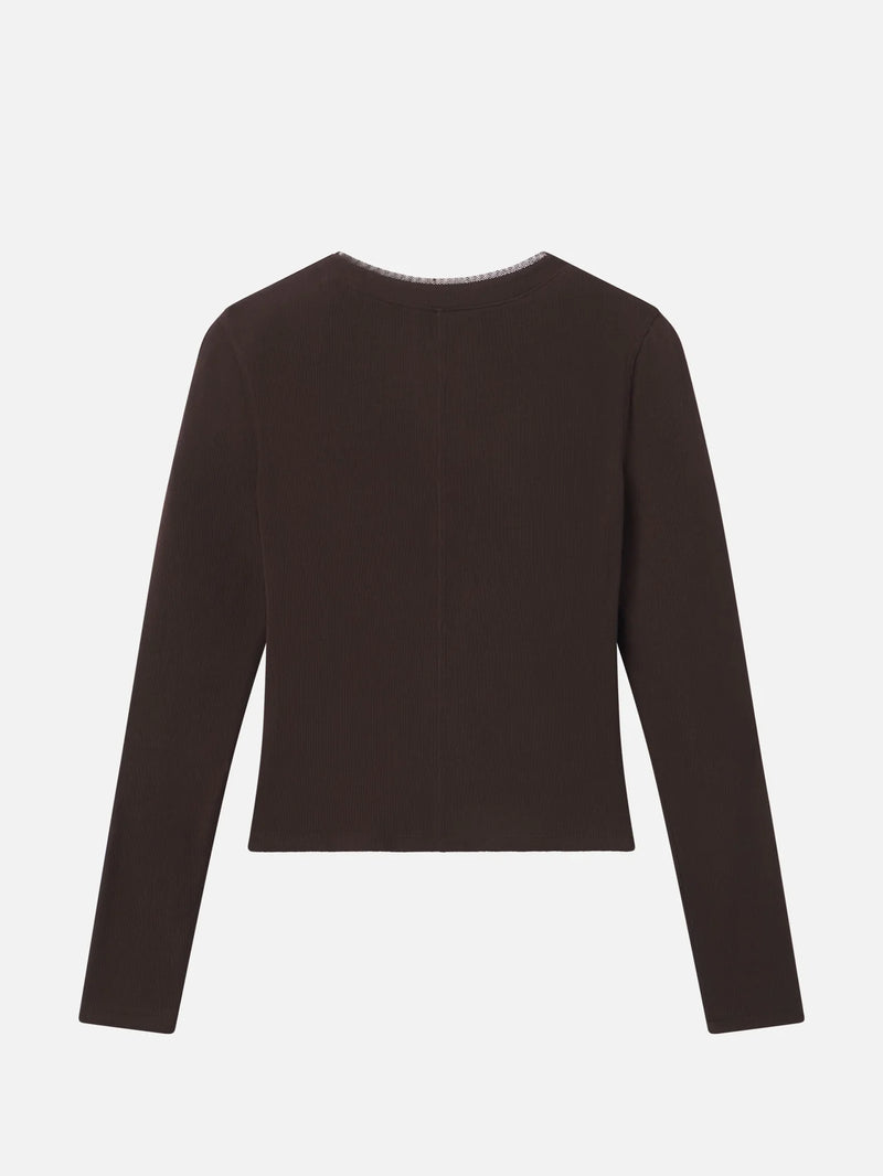 Frame Mesh Trim Rib Henley in Coffee Heather