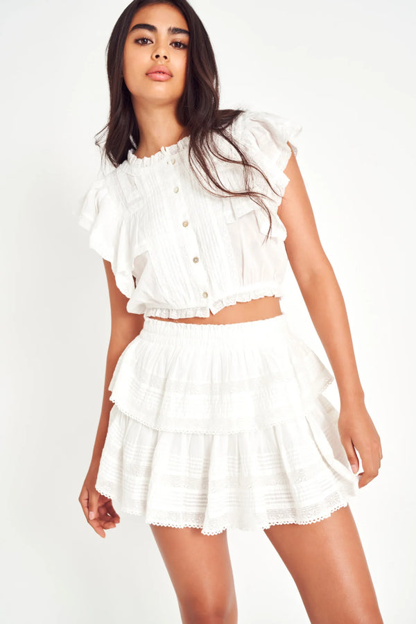 LoveShackFancy Ruffle Mini Skirt Antique White
