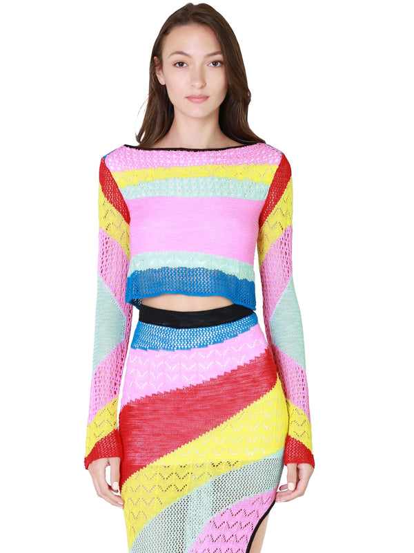 STAUD Limousin Top In Rainbow Stripe