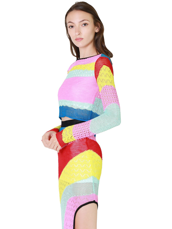 STAUD Limousin Top In Rainbow Stripe