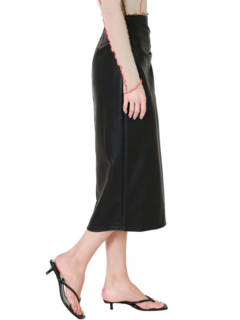 ASTR The Label Alondra Ruched Faux Leather Midi Skirt In Black