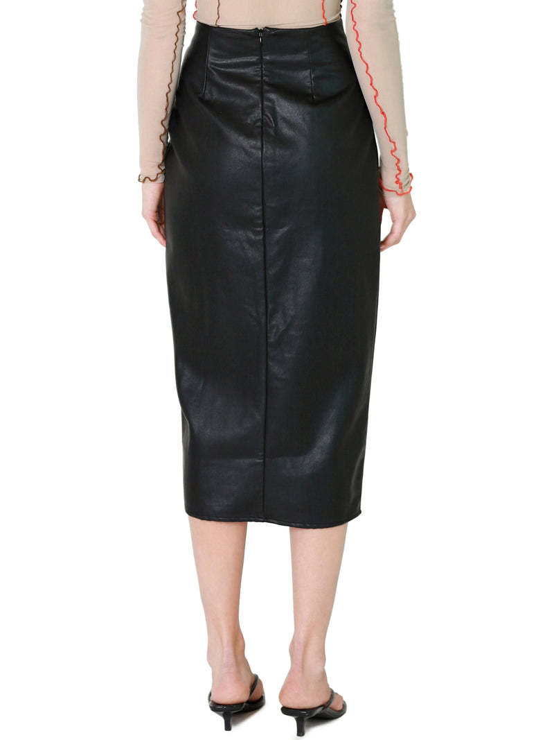 ASTR The Label Alondra Ruched Faux Leather Midi Skirt In Black